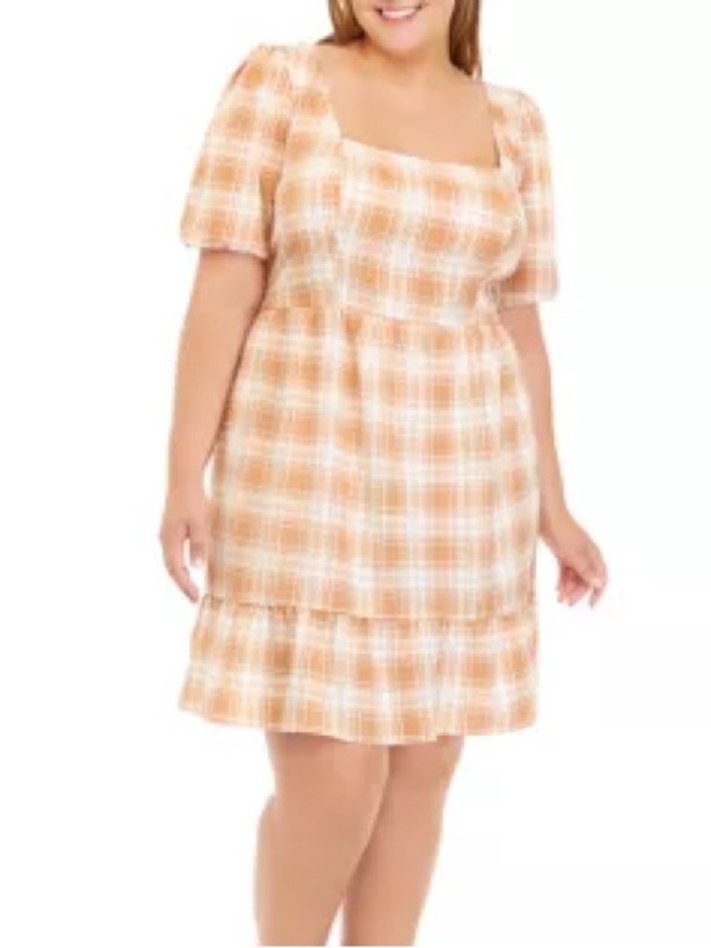 NWT Square Neck Puff Sleeve Plaid Mini Dress Gingham Cottagecore XL